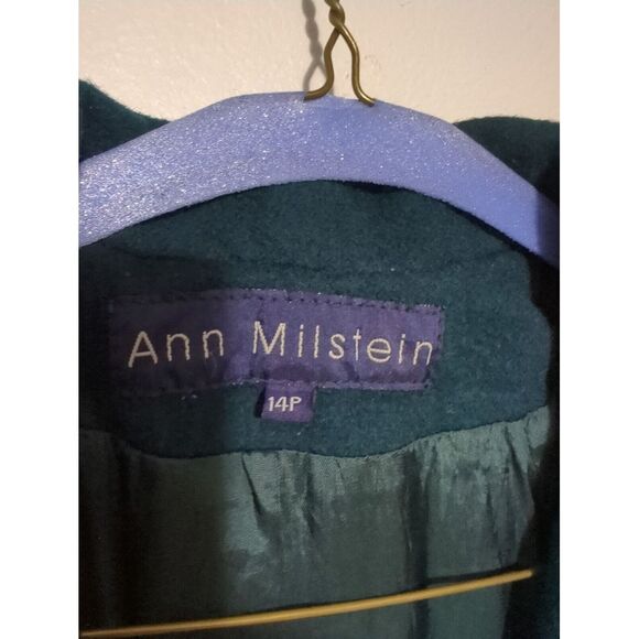 Ann Milstein Womens Wool Coat Acetate Lining Buttons Green Made in USA Size‎ 14P - Picture 3 of 14